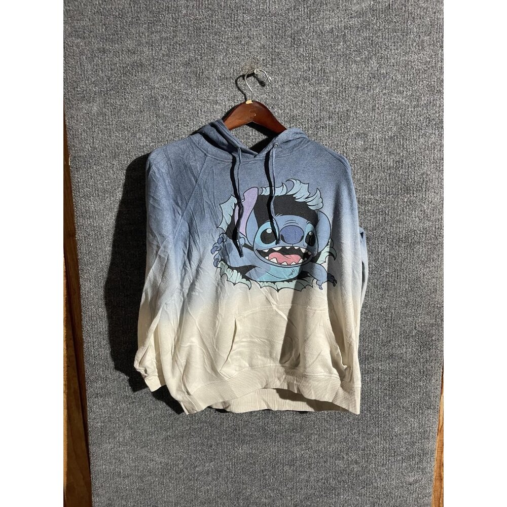 Disney Hoodie Womens 0 Blue Stitch Graphic Fleece Pullover Ombre Kangaroo Pocket